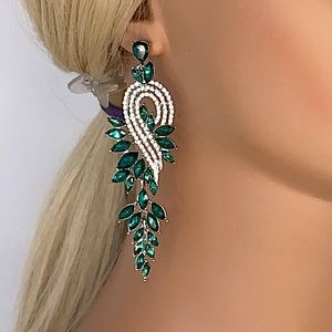 Green Crystal Chandelier Pageant Party Homecoming Holiday Formal Earrin…